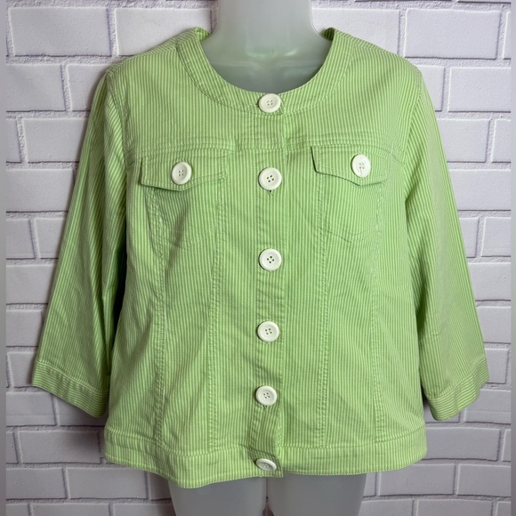 Patchington Green Striped Button Jacket Women's Size L - Picture 1 of 7